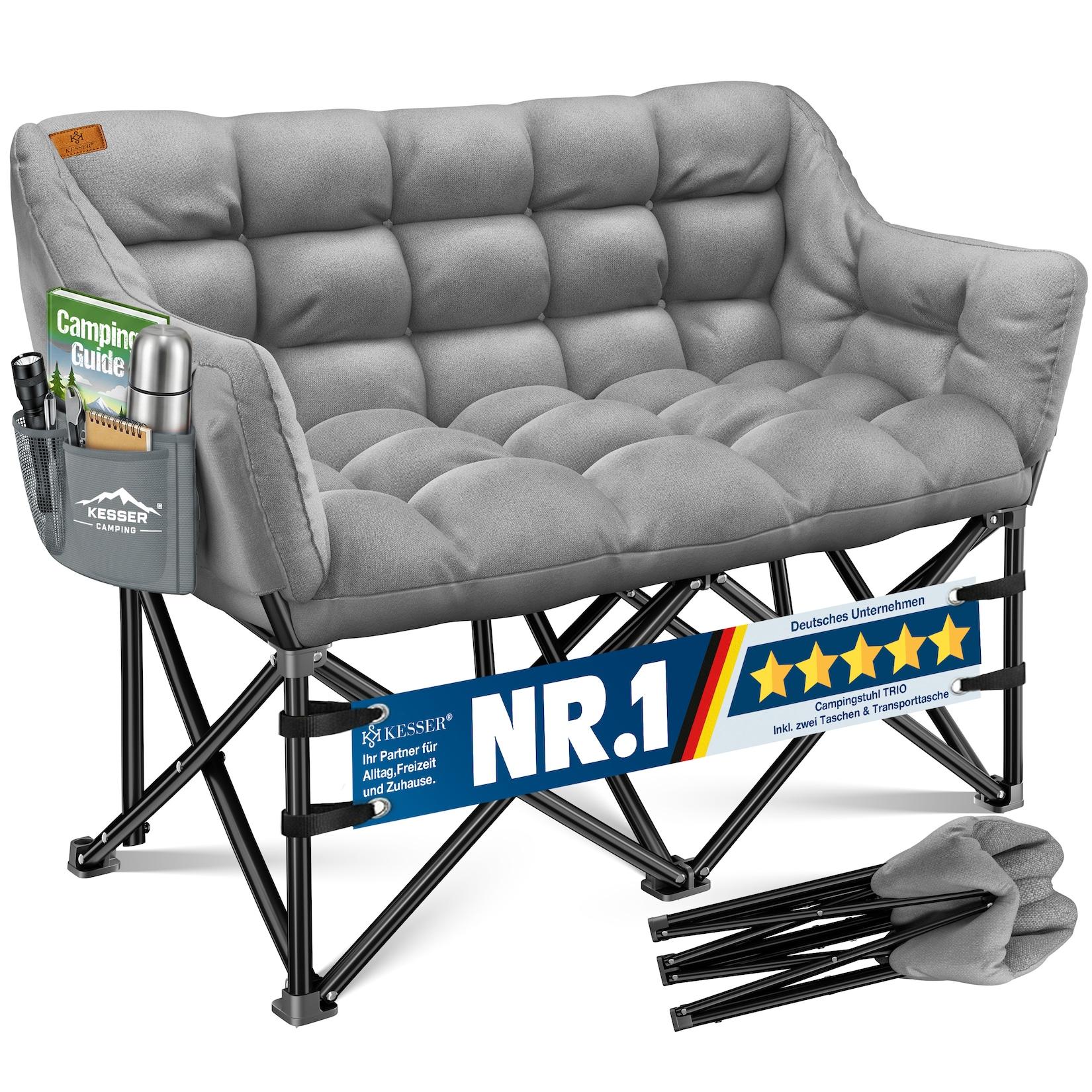 KESSER® Campingsofa faltbar, Campingcouch breit, gepolstert mit Seitentaschen & Tasche, Faltsofa DUO, Campingstuhl Indoor & Outdoor, Camping, Festival, Angeln & Garten