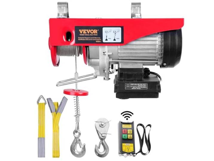 VEVOR Treuil à Câble Électrique 400 kg Palan Électrique avec Télécommande sans Fil 850 W Treuil-Palan 10 m/min Hauteur de Levage Câble Simple 12 m Moteur pour Garages Entrepôts Usines