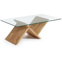 Glas Couchtisch aus Eiche Massivholz 120 cm breit
