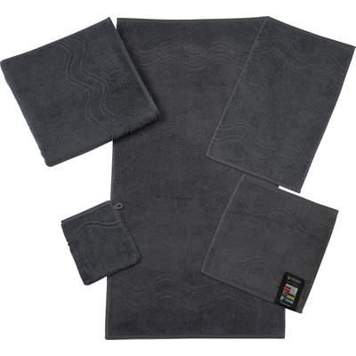Seiftuch ROSS "Cashmere feeling", grau (anthrazit), B:30cm L:30cm, Frottier, Baumwolle, Handtücher, mit Wellen-Bordüre