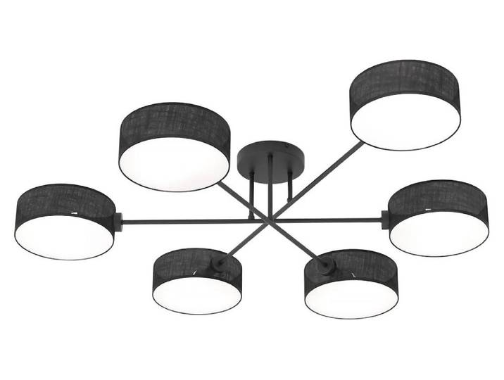 Hängelampe MAGA, schwarz, 6 E14 Fassungen, 15W, Stoff, Abmessungen: 22 x 105 x 86 cm, IP20, Emibig