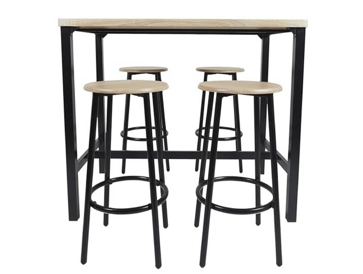 HOME DECO FACTORY Stehtisch mit 4 Hockern Industriell Braun Metall, Stehtisch und 4 passende Hocker, Industrie-Stil, Wohn- oder Esszimmer, Braun und Schwarz
