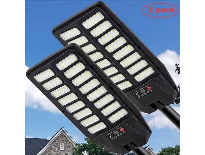 Lot de 2 lampes solaires d'extérieur 200000LM, lampadaires solaires LED étanches avec détecteur de mouvement, éclairage solaire pour parking