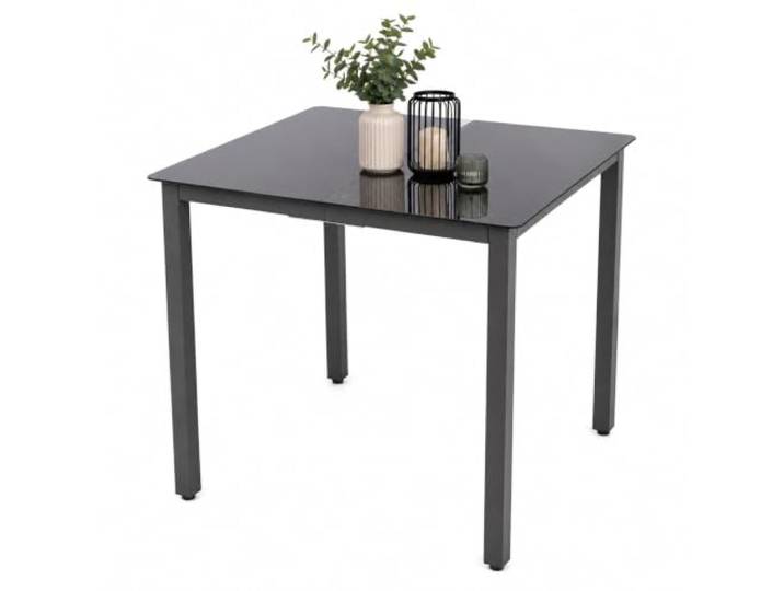 VCM Gartentisch Schwarzglas 80x80x73 cm Aluminiumgestell Glasplatte Garten