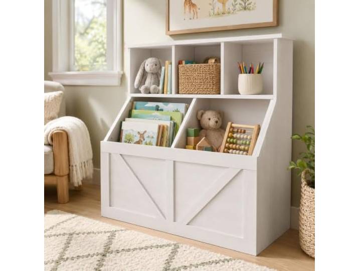 IDEALHOUSE 2er-Set Kinder-Bücherregal Mit Spielzeugaufbewahrung - Holz-Organizer Mit Offenen Cubby-Fächern Und Stoffboxen Fürs Kinderzimmer, Spielzimmer Und Kita
