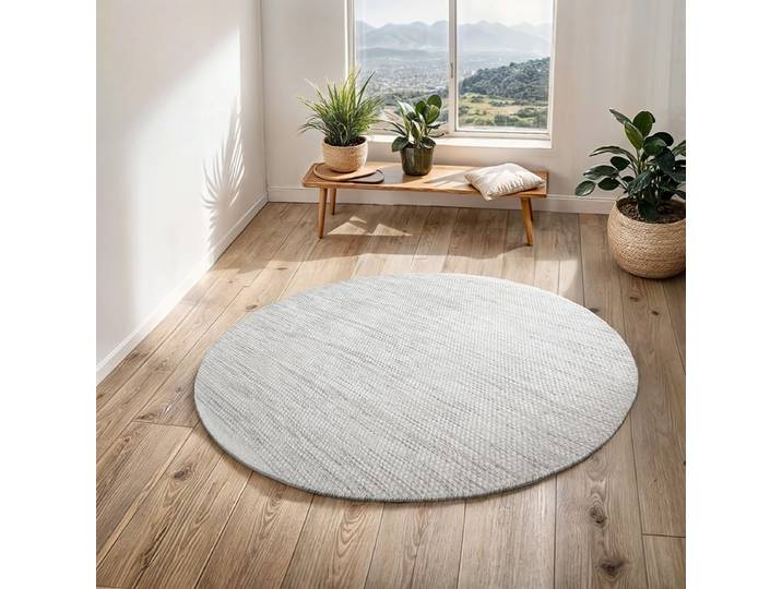 Tapis en laine Wooly Oasis Gris/Blanc crème 150 x 150cm Laine