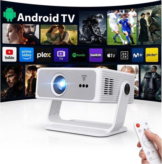 Tragbarer Projektor - Weiß - Kompakter Filmprojektor mit Android TV - Für Heimkino und Reisen
