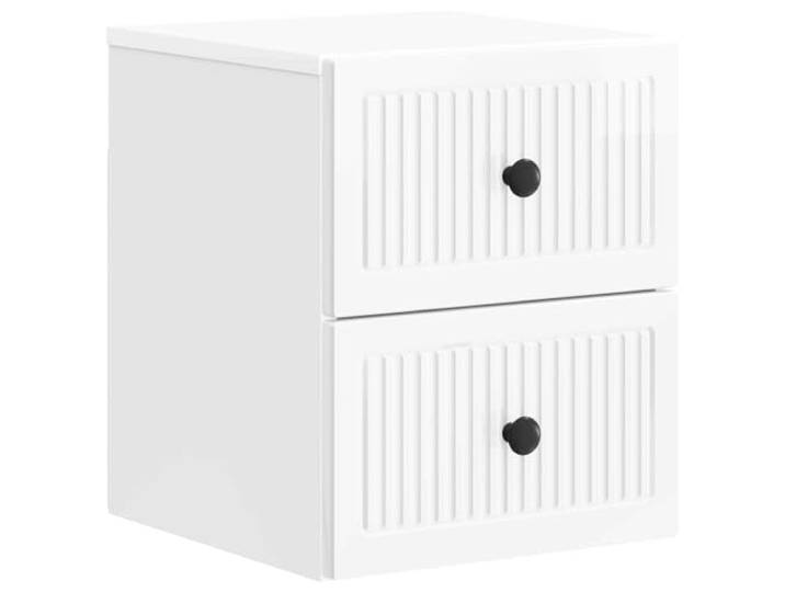 KUPTYERFG Nachttisch Wandmontiert Hochglanz Weiß 33x34,5x40 cm Platzsparende Wandkommode fürs Schlafzimmer mit 4 Schubladen aus Holzwerkstoff für geordnete Utensilien.