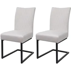 2er-Set Freischwinger MCW-L15, Besucherstuhl Konferenzstuhl Stuhl, Samt Stahl pulverbeschichtet ~ creme-beige