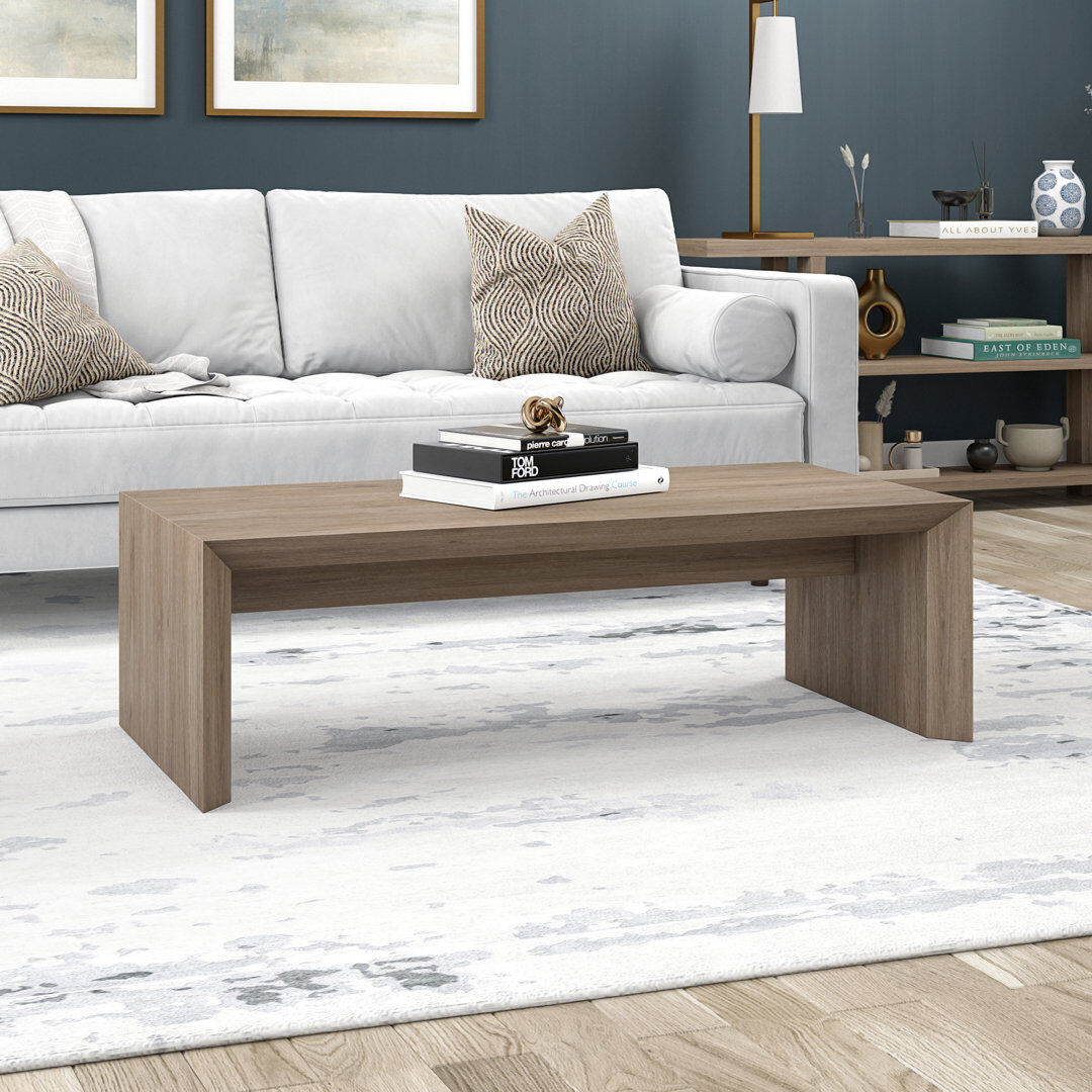 Latitude Run Adelind Sled Coffee Table Antiqued Grey Oak 38.1cm H X 120.8cm W X 59.5cm D