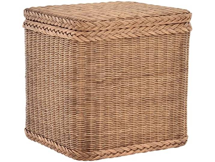 Rattan Wäschekorb Wäschetruhe Aufbewahrungsbox mit Deckel Wäschesammler Sitz-Truhe (Quadratisch, Vintage Braun)