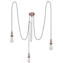 Pendelleuchte Esszimmerlampe 3 flammig Wohnzimmerlampe Hängeleuchte Industriell, Metall kupfer Textil schwarz, 3x E27, H 3x 200 cm