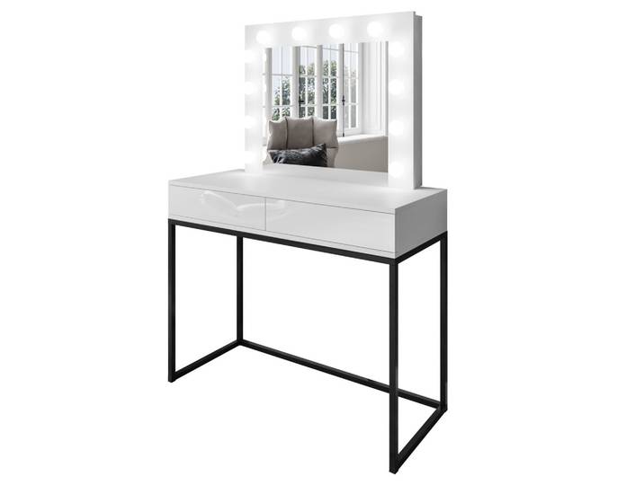 SCHMINKTISCH BLANCO LOFT mit Spiegel und Beleuchtung Weiß Hochglanz PUSH OPEN