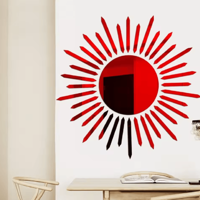 Inspire Curations Sunflower Acrylic Mirror Wall Sticker Self Adhesive 3D Floral Decor red A