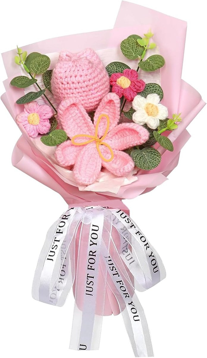 SnelShoppen Handgemaakt Gehaakt Boeket Roze Tulpen Kunstbloemen