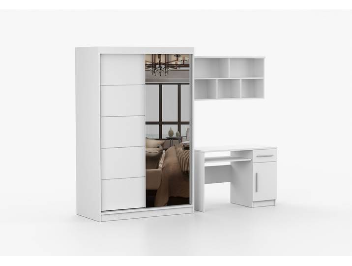 Jugendzimmer Komplett – Set TOBBY BB 05 (3-teilig) Weiß Weiß + Spiegel