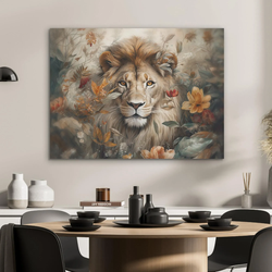 AKUSTIKBILD Löwe - Wildtiere - Pflanzen - Natur - Blumen Gemälde 80x60 cm