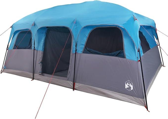 Familienzelt für 10 Personen Blau wasserdicht großes Innenraumvolumen 487 x 335 x 223/218 cm mit abnehmbarem Überzelt E-Anschluss und 6 Fenstern for Camping und Outdoor-Abenteuer
