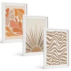 BILDER SET 3er Set - 40x60 cm Weißer Rahmen - Sonnen-Boho-Pastelltönen