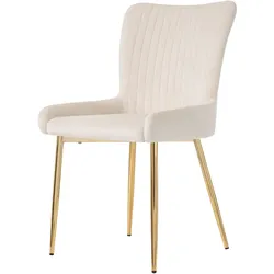 OKWISH Esszimmerstuhl 2er Set Samt Beige+Gold mit gepolsterter Rückenlehne, komfortabler Sitzschale und stabilen Metallbeinen 85x47x58 cm
