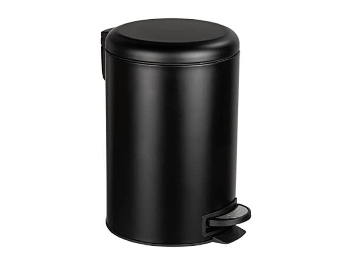 WENKO Poubelle à pédale Leman\, Poubelle de 12 l à pédale Noire\, Poubelle Design\, Poubelle de Cuisine\, Fermeture Automatique système Easy Close\, Acier INOX\, 25x38x32cm\, Noir Mat