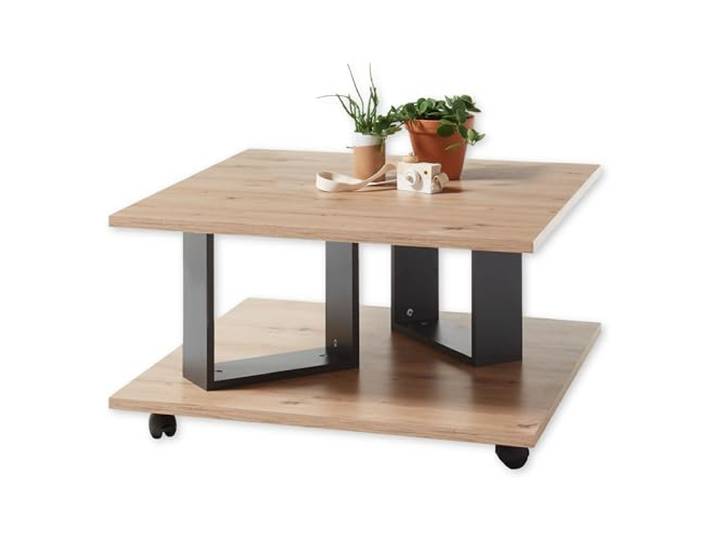 ZERA Couchtisch auf Rollen in Artisan Eiche Optik, Anthrazit - Mobiler Sofatisch für Ihr Wohnzimmer - 80 x 40 x 80 cm (B/H/T)