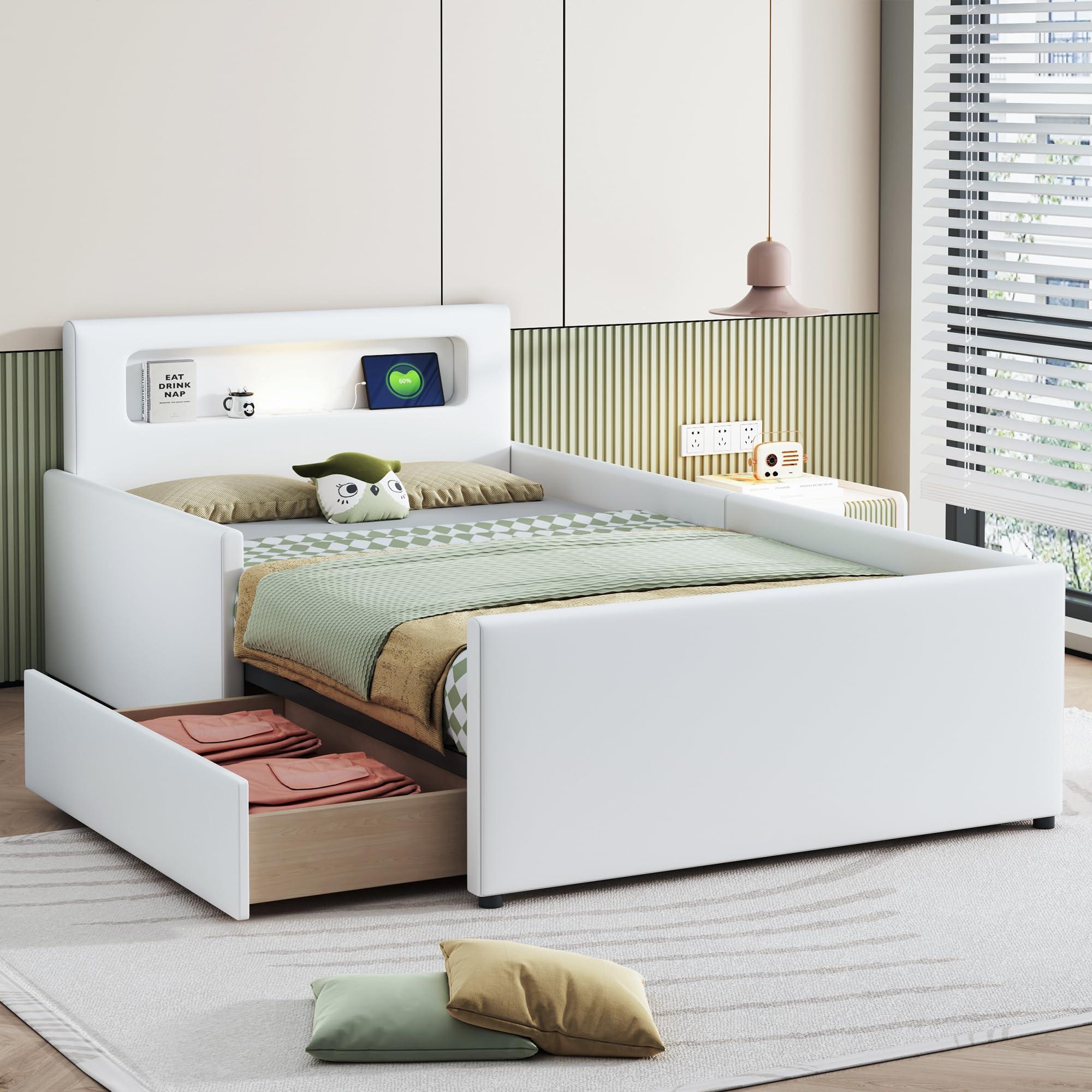 FAVSH Polsterbett 90x200 cm, Kinderbett mit LED-Beleuchtung, USB-Ladeanschluss u