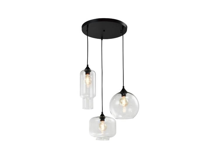 QUVIO Hanglamp retro - 3 lichtspunt - 3 verschillende glazen kappen - D 40 cm