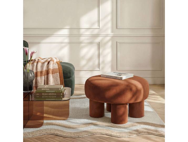 HABITAT - Grand pouf en tissu velours - Marron cuivré - Oroli