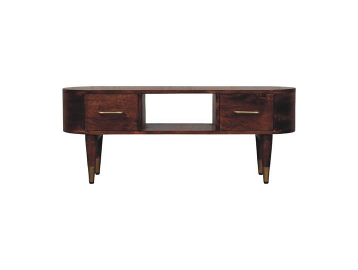 Artisan Furniture Medienkonsole mit Wine-Wood-Oak-Finish, 2 Schubladen, 1 offene Ablage, dunkelbraun, Dunkelbraun, Holz, Echtholz,Mangoholz, Rechteckig, 100x40x30 cm, Wohnzimmer, TV Möbel, Lowboards, Lowboards stehend