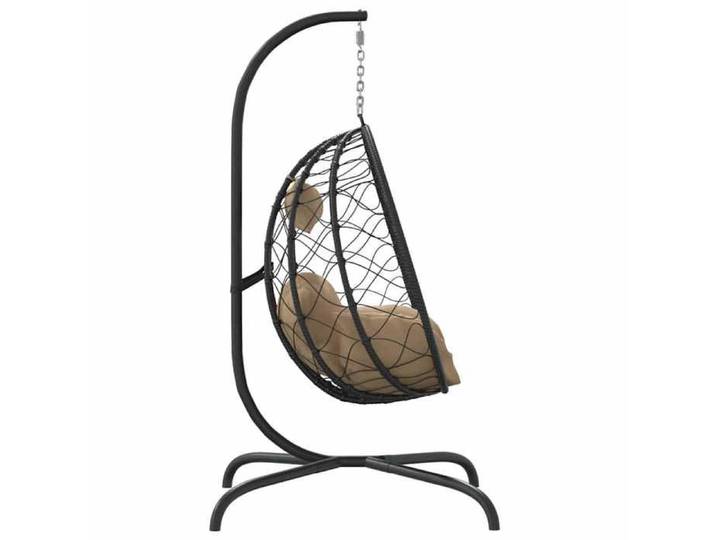 Fauteuil suspendu œuf - WIENS - Polyrotin - Acier thermolaqué - Taupe - 106x103x195 cm - Pivotant - Coussin amovible