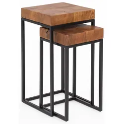 BEISTELLTISCH Set – 2-teilig Massivholz Metallgestell schmal