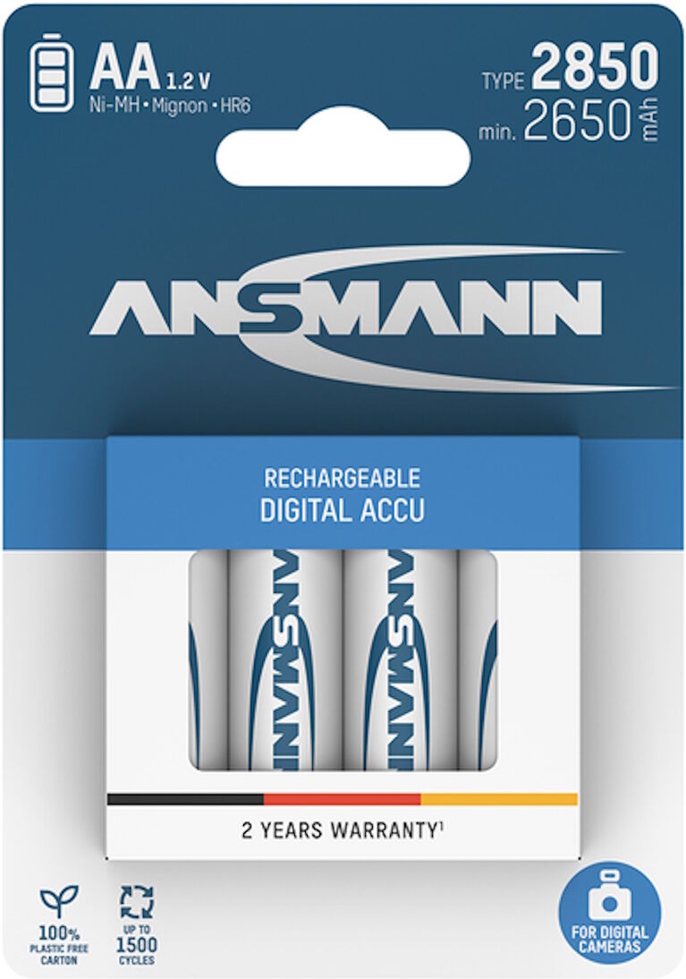 Ansmann Rechargeable AA Batteries NiMH 2850mAh Pack of 4