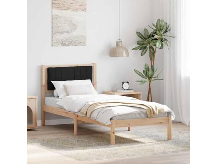 WDGJJFECNMUEHI Kiefernholz Modernes Polsterbettgestell Braun 75x190 cm Bettgestell 75x190 cm mit gepolstertem Kopfteil Kiefernholz Modernes Einzelbett mit Lattenrost Schwarz
