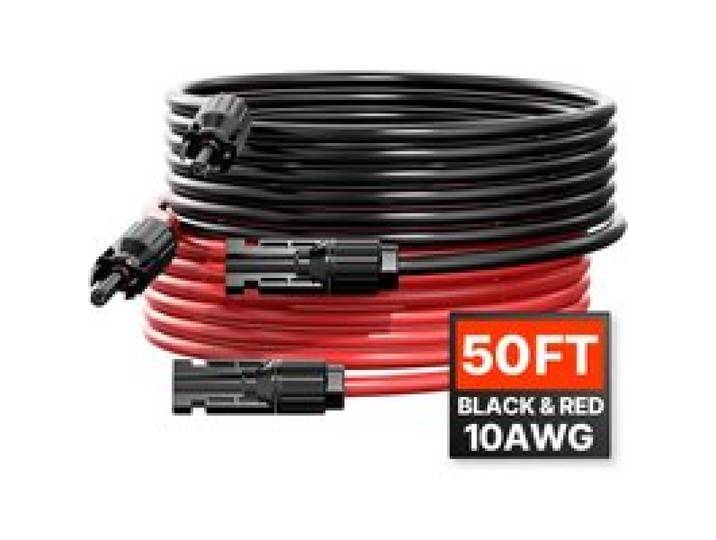 VEVOR Solarpanel 15,24 m, Verlängerungskabel 2er-Set, 6mm²/10AWG Kabel mit wasserdichten Buchsen- & Steckeranschlüssen, PV-Kabel für Solarpanele zu Hause, auf Schiffen & in Wohnmobilen, Schwarz & Rot