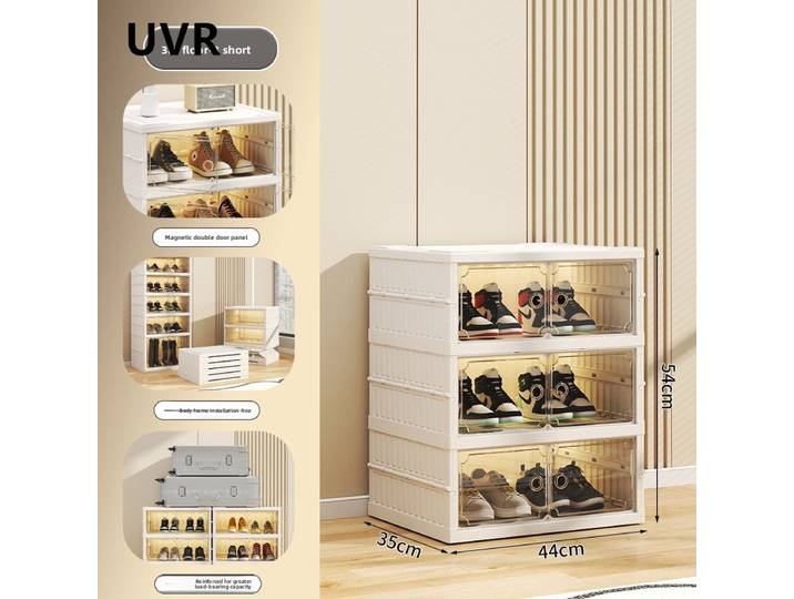 Meuble à chaussures pliant UVR, boîte à chaussures en plastique pour salon et chambre, rangement double rangée, casiers à tiroirs, mobilier de maison