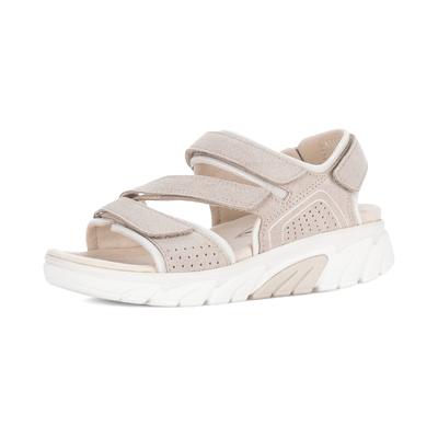 Sandalette GABOR, Damen, Gr. 38, Textil, beige, Textil, Veloursleder, Schuhe Sandalette, Keilabsatz, Riemchensandale mit Lochmuster und Ziernähten, G-Weite
