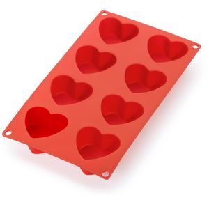 Lekue Backform Herzbackform, für 8 Herzen, aus Silikon, 30 x 17,5 x 3,4 cm, rot, Motivbackform