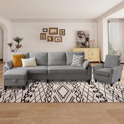 Jarenie "101""Corduroy 3 Piece Living Room Set Including 4 Seater Sofa ,Storage Ottoman and Chair"