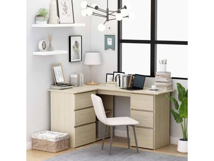 Bureau d'angle - VIDAXL - Chêne sonoma - 6 tiroirs - Aspect bois - Contemporain