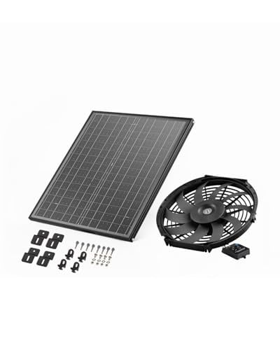 VEVOR Zonne-energie Ventilator met Instelbare Thermostaat en Buitenrooster, Zwart, Diameter: 34 cm