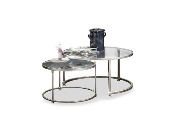 Loberon Couchtisch 2er Set Kabala, Silber Elegantes und praktisches Duo, Tische ineinander schiebbar, Formvollendetes Alugussgestell