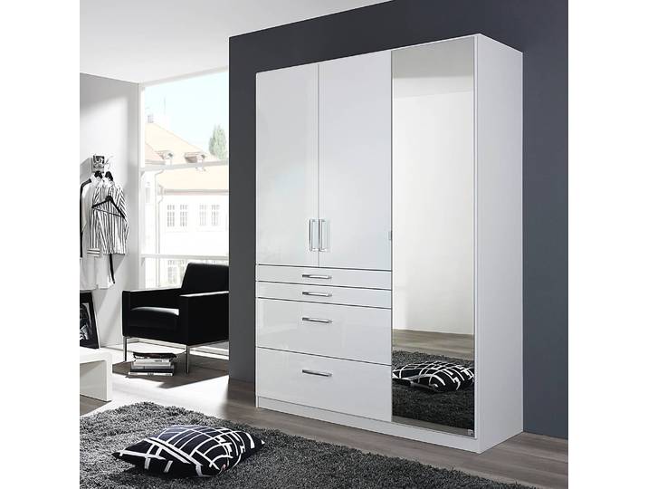 Drehtürenschrank Homburg I 136cm Weiß/Hochglanz Alpinweiß mit Spiegeltür/-en