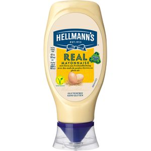 Hellmanns Mayonnaise Real Mayonnaise, 80% Fettgehalt, glutenfrei, aus Freilandeiern, in der Flasche, 430 ml