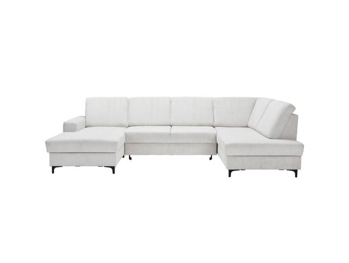Stylife Wohnlandschaft ink. Funktionen, Creme, Metall, Ottomane rechts, U-Form, 317x185 cm, Made in EU, Rücken echt, Wohnzimmer, Sofas & Couches, Wohnlandschaften, Wohnlandschaft U-Form