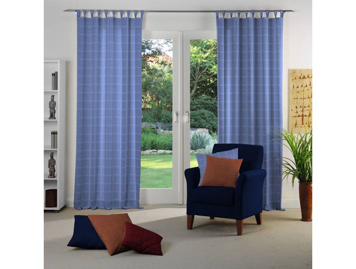 Vorhang WIRTH Toco-Karo Gr. 12, blau, B:132cm H:235cm, Chenille, Polyacryl, Gardinen, Vorhang