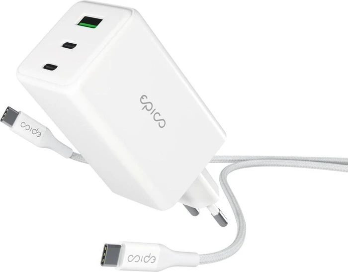 Epico UltraBoost GaN 100W Power Adapter EA100 mit 1,2m USB-C auf USB-C Kabel - Weiß