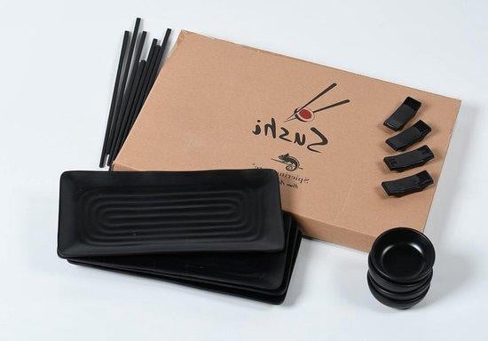 WAN Sushi Servies Set - Aziatisch Servies - 16 Delig - Voor 4 Personen - Zwart