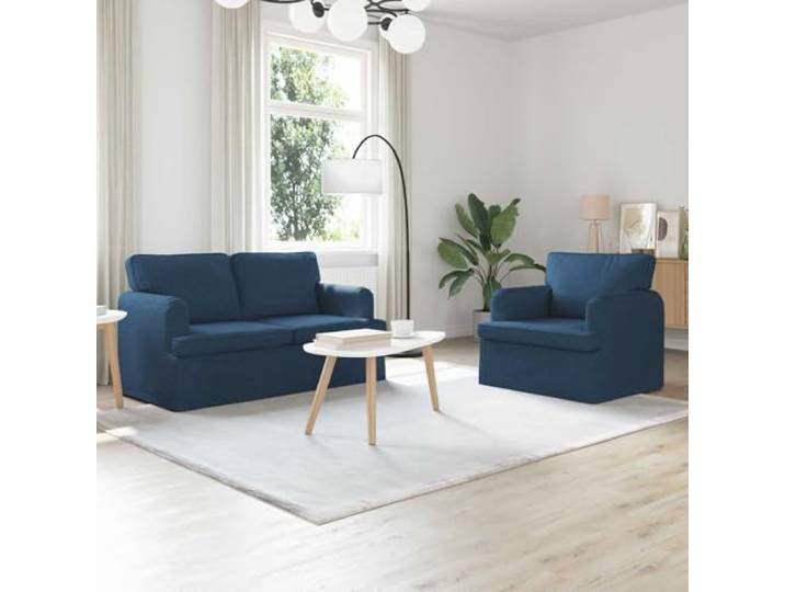 KGHERMDF Sofa Set 2 STK. Blau Stoff Modulares Ecksofa mit Metallrahmen Metall-Stoff Kombination, Schaumkissen, Holzwerkstoff Armlehnen, atmungsaktiv, Wohnzimmer Schlafzimmer