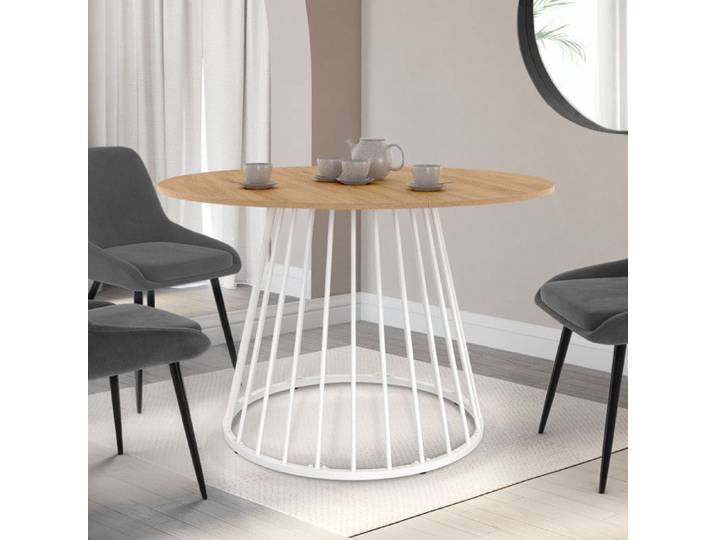 Table à manger ronde fixe - IDMARKET - YUNA - Bois et blanc - 6 personnes - 110 cm
